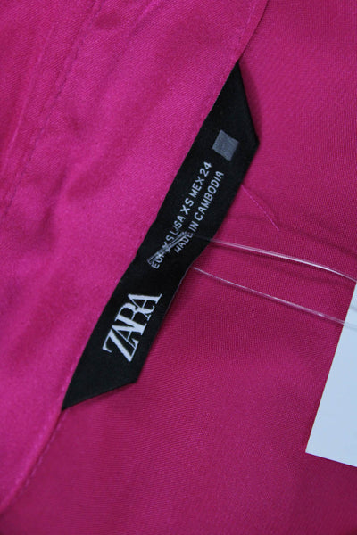 Zara Women Pink Collared Button-Up Blouse Long-Sleeve Size XS
