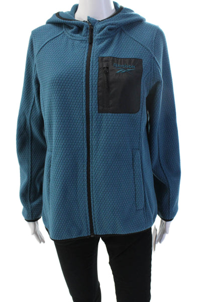 Reebok Women Full-Zip Hoodies Blue Geometric Polyester Long Sleeve Size S