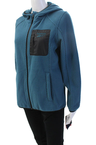 Reebok Women Full-Zip Hoodies Blue Geometric Polyester Long Sleeve Size S
