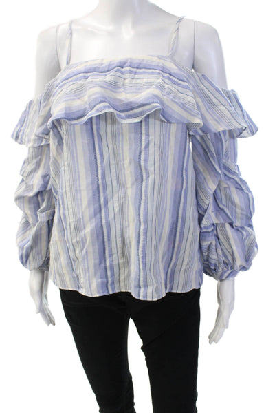 Amanda Uprichard Women Bohemian Striped Blue Cotton Long Sleeve Blouse Size PP