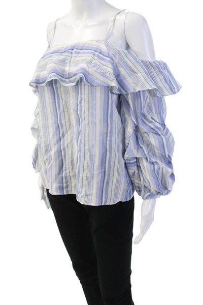 Amanda Uprichard Women Bohemian Striped Blue Cotton Long Sleeve Blouse Size PP