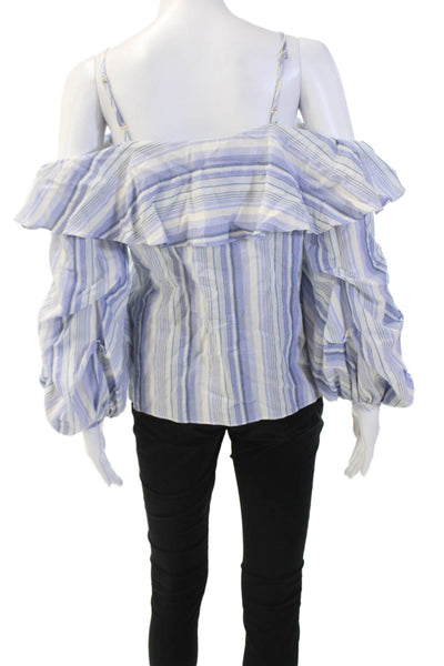 Amanda Uprichard Women Bohemian Striped Blue Cotton Long Sleeve Blouse Size PP