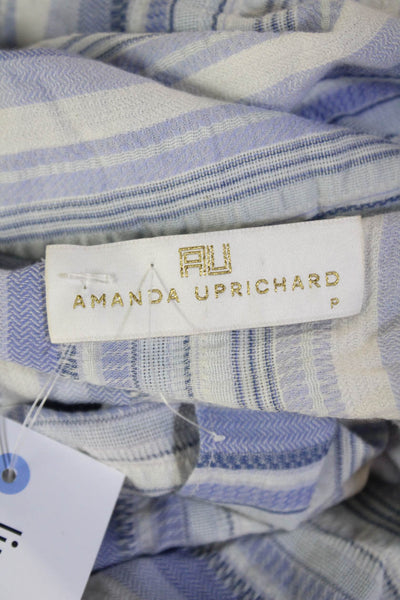 Amanda Uprichard Women Bohemian Striped Blue Cotton Long Sleeve Blouse Size PP