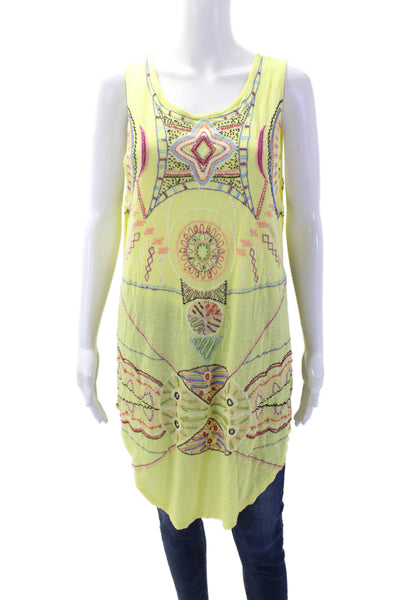 Free People Womens Tunic Tank Yellow Geometric Sleeveless Size S