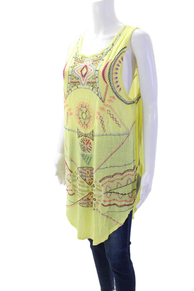 Free People Womens Tunic Tank Yellow Geometric Sleeveless Size S