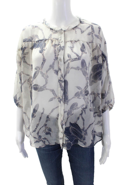 Simply Vera Vera Wang Women Tunic Blouse White Floral Short Sleeve Size M