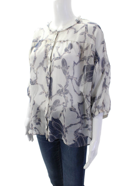 Simply Vera Vera Wang Women Tunic Blouse White Floral Short Sleeve Size M