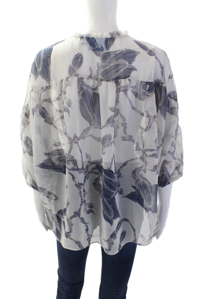 Simply Vera Vera Wang Women Tunic Blouse White Floral Short Sleeve Size M