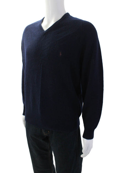 Lauren Ralph Lauren Mens V-Neck Pullover Sweater Dark Blue Lambswool Size M