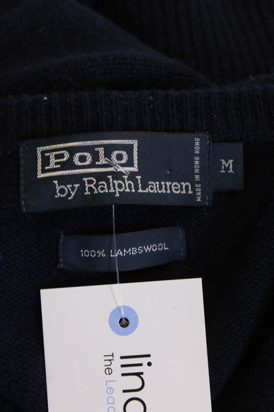 Lauren Ralph Lauren Mens V-Neck Pullover Sweater Dark Blue Lambswool Size M