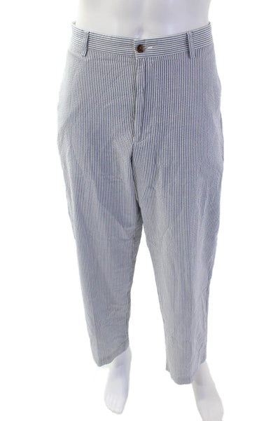 346 Brooks Brothers Mens Cropped Dress Pants Blue Striped 100% Cotton Size L