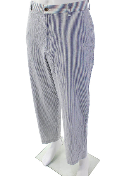 346 Brooks Brothers Mens Cropped Dress Pants Blue Striped 100% Cotton Size L