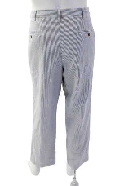 346 Brooks Brothers Mens Cropped Dress Pants Blue Striped 100% Cotton Size L