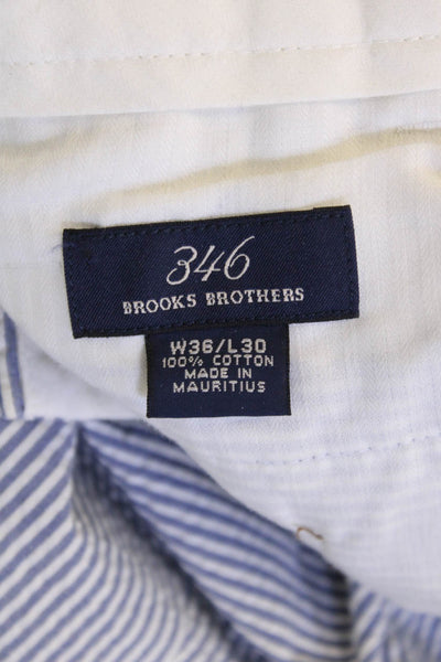 346 Brooks Brothers Mens Cropped Dress Pants Blue Striped 100% Cotton Size L