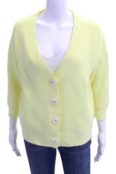 Olivia Rubin Women Cardigan Yellow V-Neck 3/4 Sleeve Button Size XS