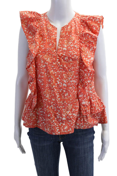 Ulla Johnson Women Bohemian Floral Sleeveless Cotton Blouse Orange Size 10