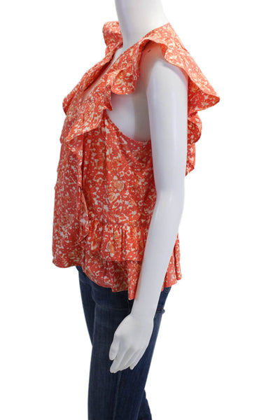 Ulla Johnson Women Bohemian Floral Sleeveless Cotton Blouse Orange Size 10