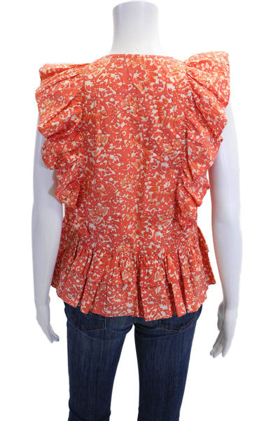 Ulla Johnson Women Bohemian Floral Sleeveless Cotton Blouse Orange Size 10