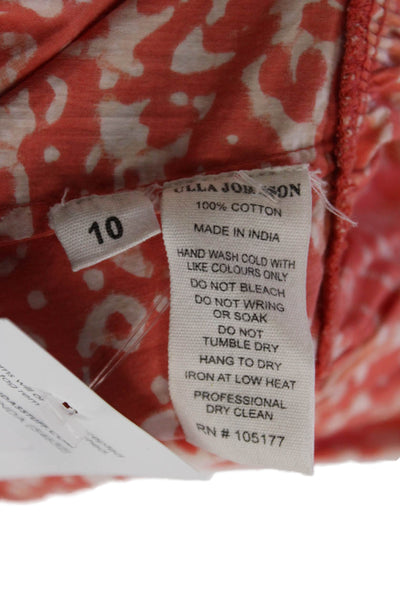 Ulla Johnson Women Bohemian Floral Sleeveless Cotton Blouse Orange Size 10