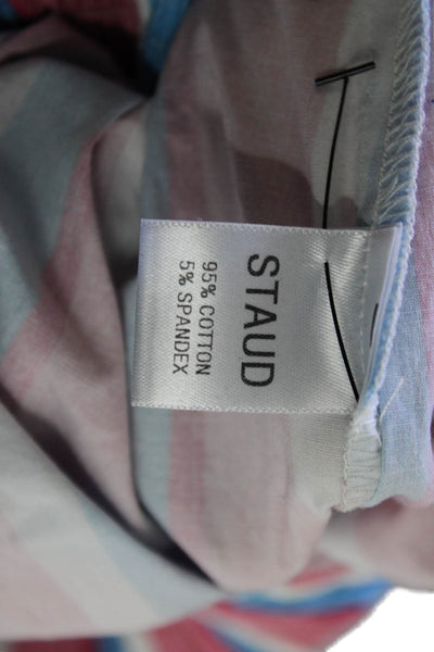 Staud Women Cropped Striped Blue Cotton Spandex Long Sleeve Blouse Size S