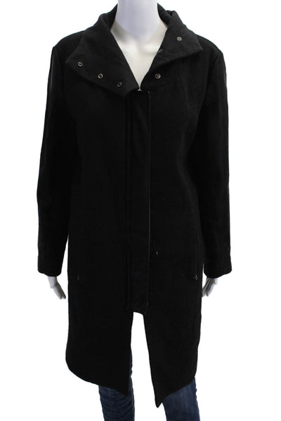 Helmut Lang Women Overcoat Black Mock Neck Snap Closure Long Sleeve Size PP