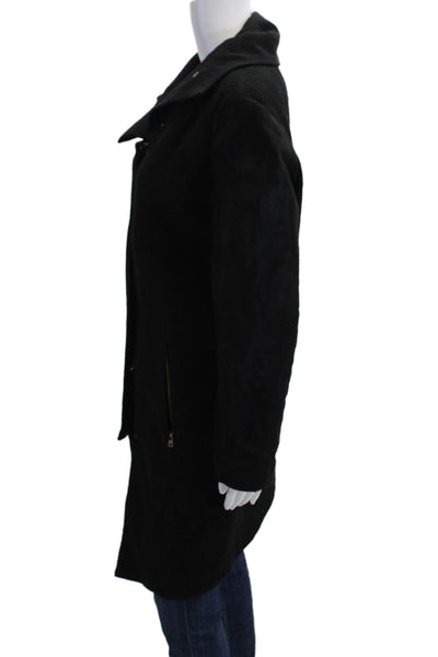 Helmut Lang Women Overcoat Black Mock Neck Snap Closure Long Sleeve Size PP