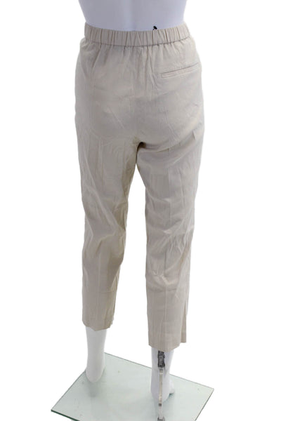 Theory Women Cropped Ankle Dress Pants Beige Linen Blend Size 8