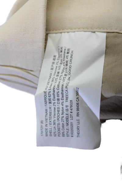 Theory Women Cropped Ankle Dress Pants Beige Linen Blend Size 8