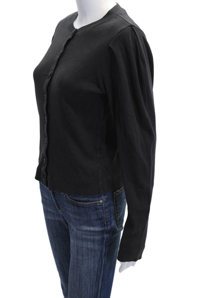 Amo Women Black Cotton Button Cardigan Crew Neck Long Sleeve Size L