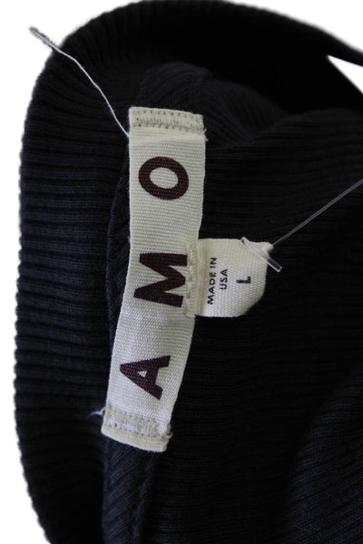 Amo Women Black Cotton Button Cardigan Crew Neck Long Sleeve Size L