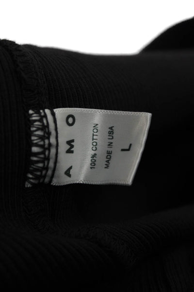 Amo Women Black Cotton Button Cardigan Crew Neck Long Sleeve Size L