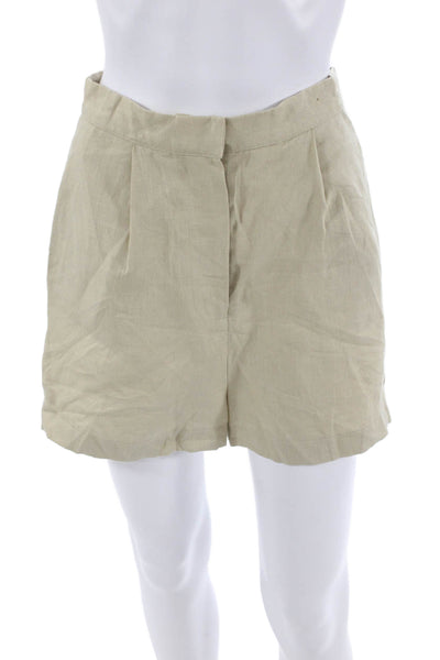 Designer Unisex Beige Chino Shorts 100% Linen Size S