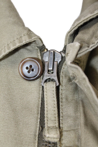 J Crew Women Military Quilted Jacket Green Cotton Button Collared Size XS