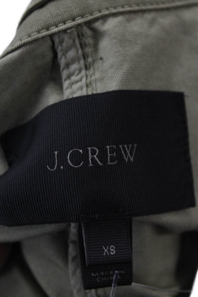 J Crew Women Military Quilted Jacket Green Cotton Button Collared Size XS