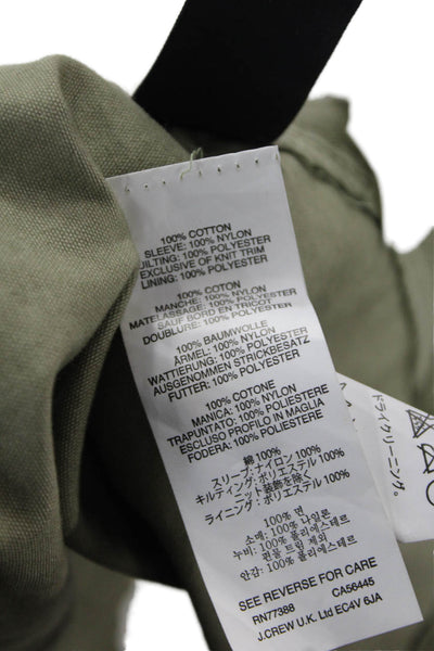 J Crew Women Military Quilted Jacket Green Cotton Button Collared Size XS