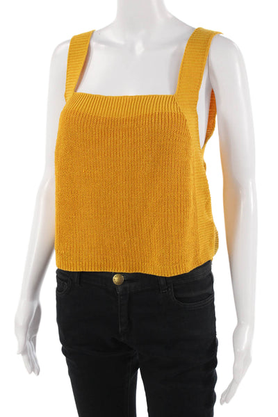 Zara Women Cropped Camisole Yellow Cotton Square Neck Sleeveless Size L