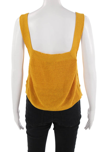 Zara Women Cropped Camisole Yellow Cotton Square Neck Sleeveless Size L
