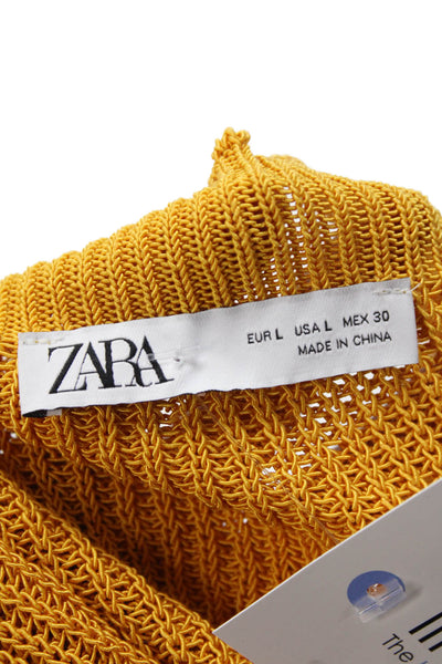 Zara Women Cropped Camisole Yellow Cotton Square Neck Sleeveless Size L