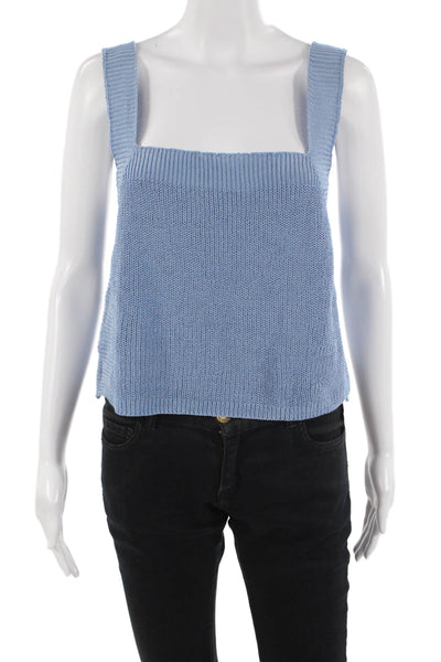 Zara Women Basic Cropped Cotton Nylon Tank Sleeveless Square Neck Blue Size L