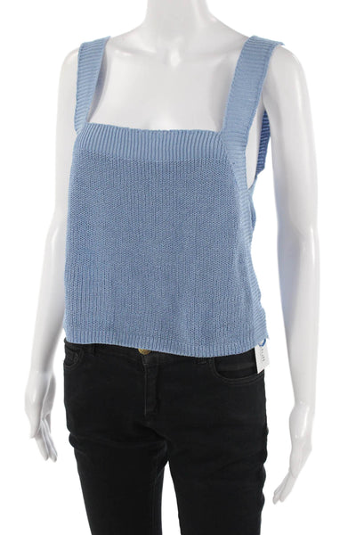 Zara Women Basic Cropped Cotton Nylon Tank Sleeveless Square Neck Blue Size L