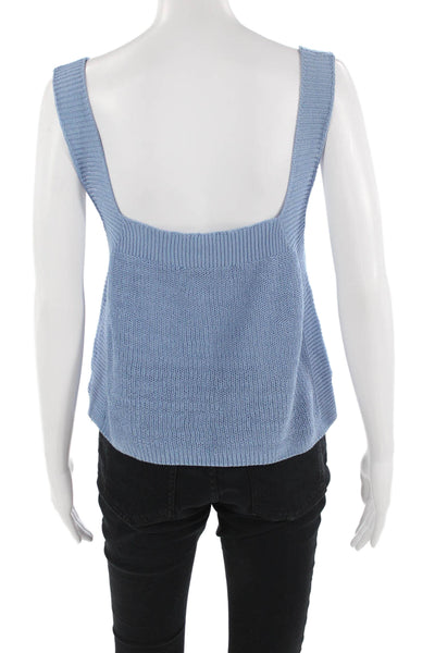 Zara Women Basic Cropped Cotton Nylon Tank Sleeveless Square Neck Blue Size L