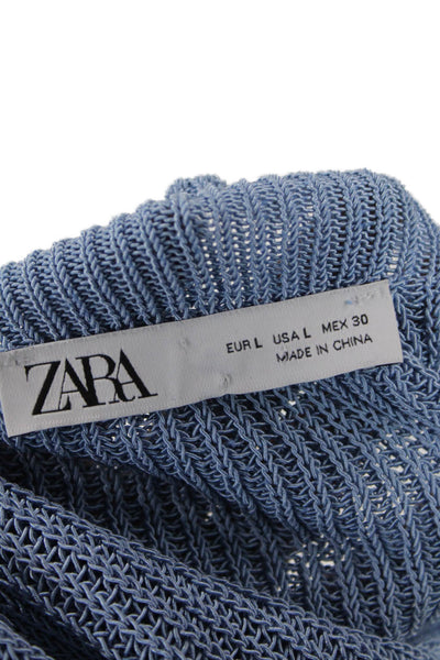 Zara Women Basic Cropped Cotton Nylon Tank Sleeveless Square Neck Blue Size L