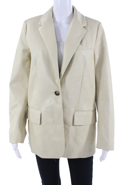 Zara Womens Notched Collared Long Sleeve Buttoned Blazer Beige Size S