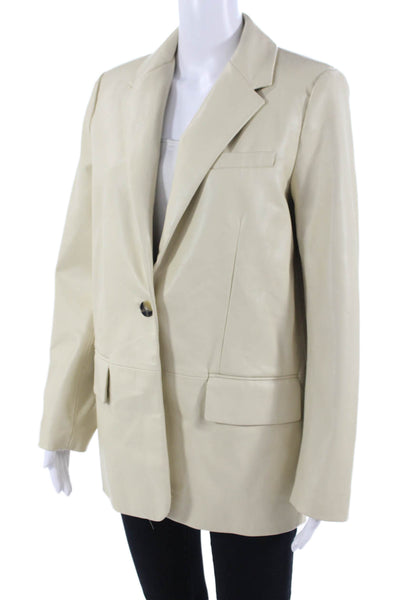 Zara Womens Notched Collared Long Sleeve Buttoned Blazer Beige Size S