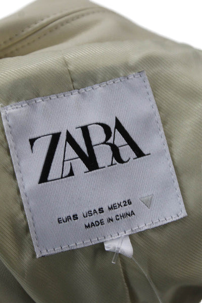 Zara Womens Notched Collared Long Sleeve Buttoned Blazer Beige Size S