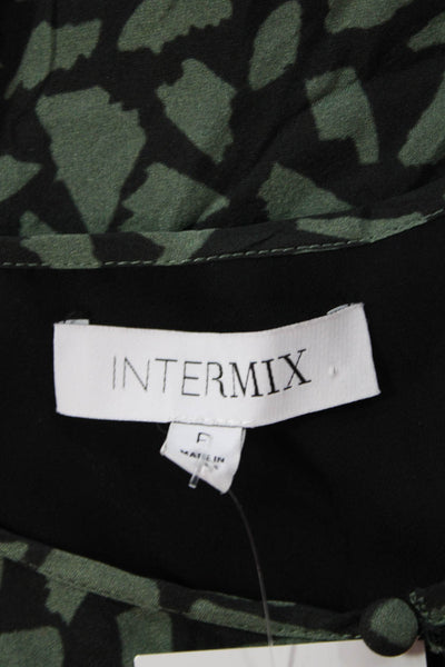 Intermix Women Black Silk Geometric Round Neck Long Sleeve Blouse Size PP