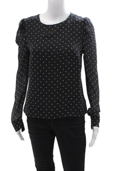 Intermix Women 100% Silk Polka Dot Blouse Black Round Neck Long Sleeve Size S