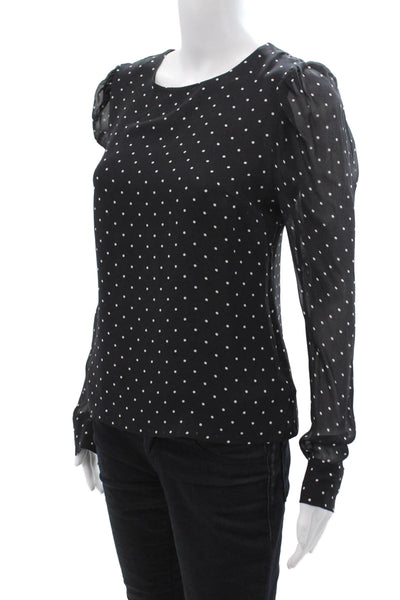 Intermix Women 100% Silk Polka Dot Blouse Black Round Neck Long Sleeve Size S