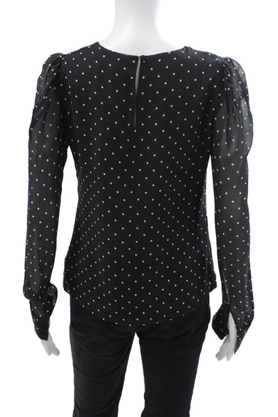 Intermix Women 100% Silk Polka Dot Blouse Black Round Neck Long Sleeve Size S