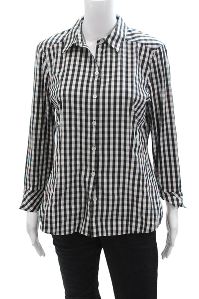 Lafayette 148 New York Womens Black Check Collared Button-Up Blouse Size 8